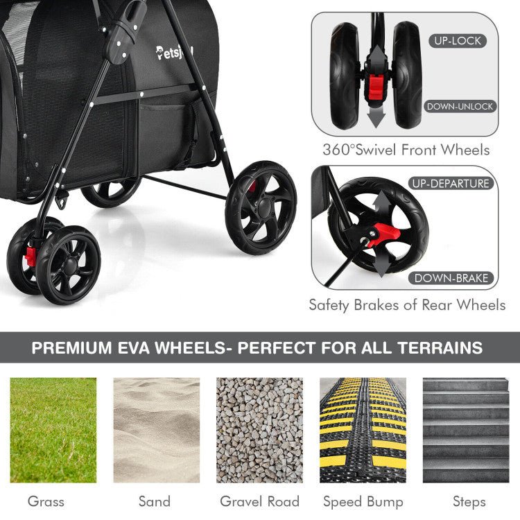 4-in-1 Double Pet Stroller with Detachable Carrier and Travel Carriage