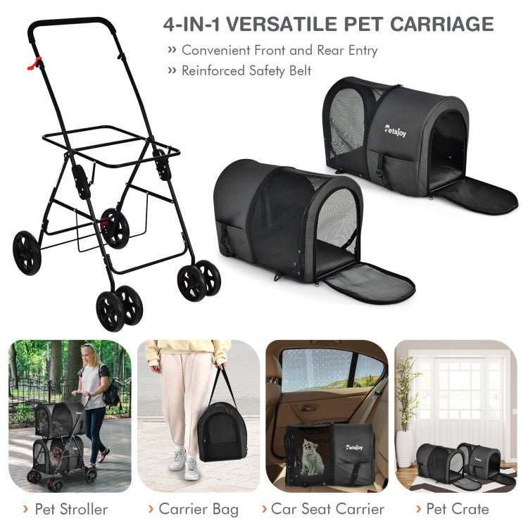 4-in-1 Double Pet Stroller with Detachable Carrier and Travel Carriage