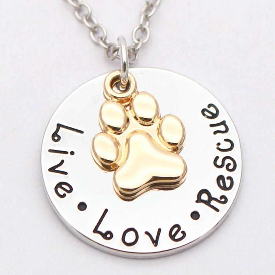 Pet Lover Dog Paw Necklace or Keychain "Live ?? Love ?? Rescue"