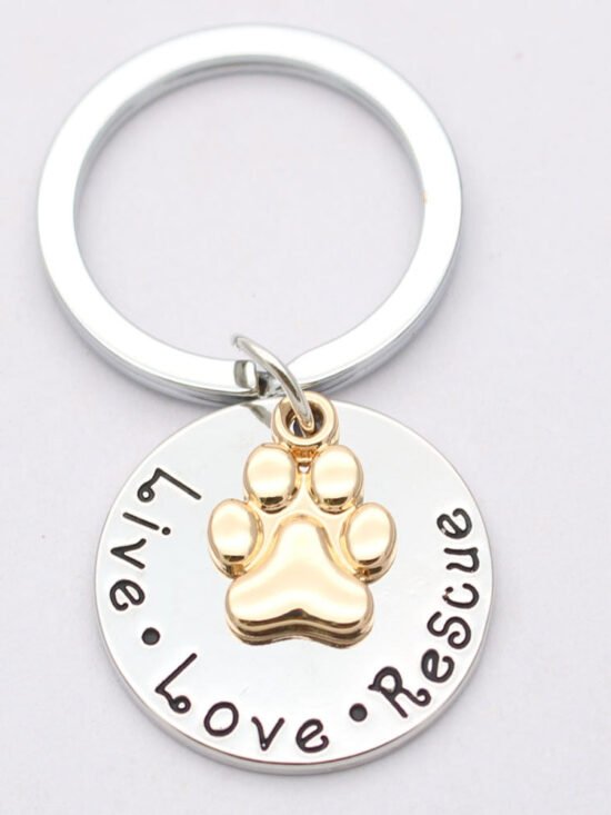 Pet Lover Dog Paw Necklace or Keychain "Live ?? Love ?? Rescue"