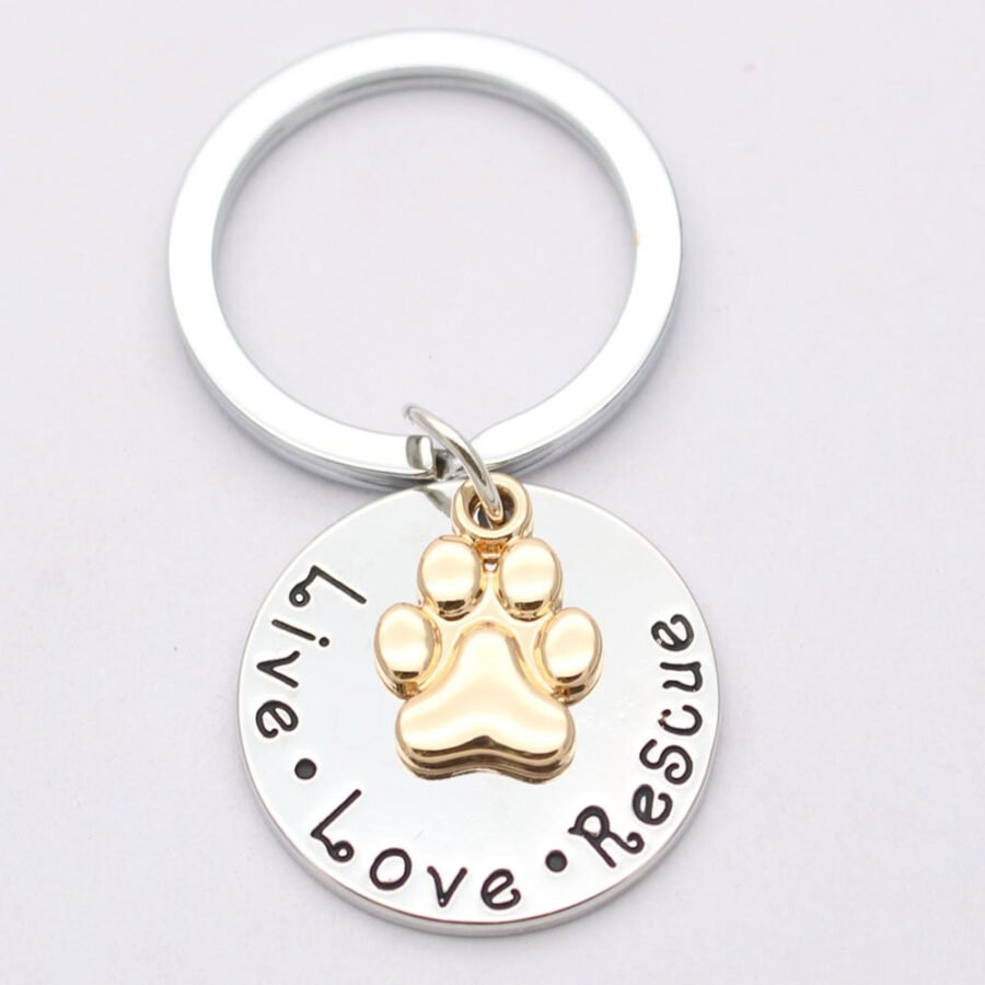 Pet Lover Dog Paw Necklace or Keychain "Live ?? Love ?? Rescue"