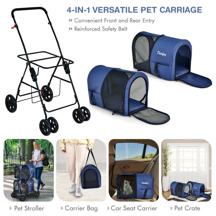4-in-1 Double Pet Stroller with Detachable Carrier and Travel Carriage