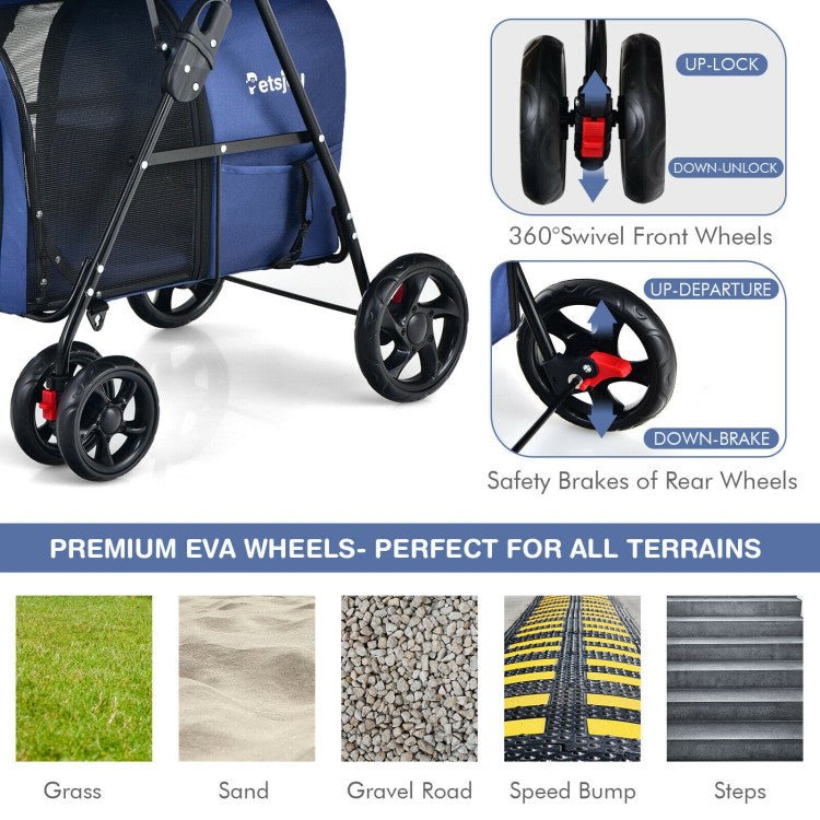 4-in-1 Double Pet Stroller with Detachable Carrier and Travel Carriage