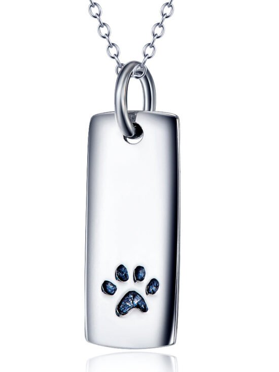 Ladies Glossy Square Dog Paw Print Tag Necklace
