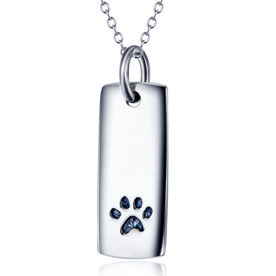 Ladies Glossy Square Dog Paw Print Tag Necklace