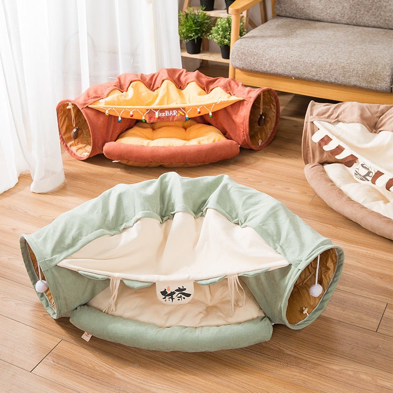 Collapsible Removable Cat Tunnel Tube With Cat Bed Set