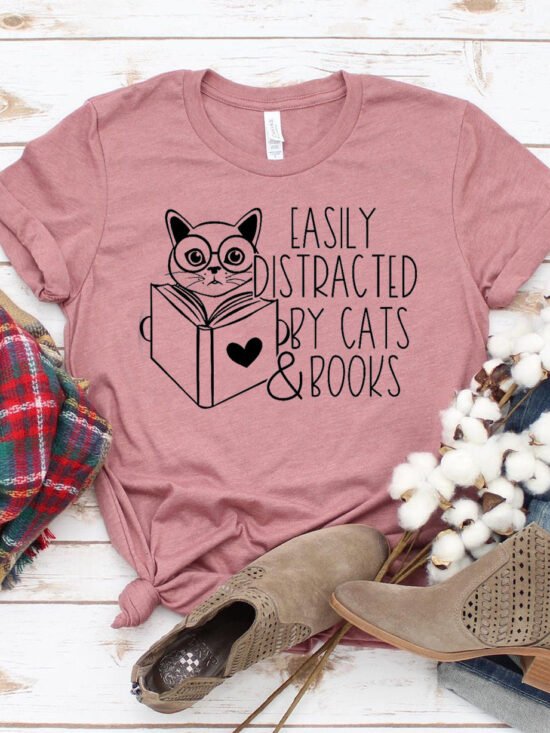 Easily Distracted By Cats & Books T-Shirt