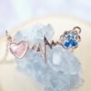 Real Pressed Flowers in Resin, Gold Dog Necklace in Blue and Pink