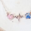 Real Pressed Flowers in Resin, Gold Dog Necklace in Blue and Pink