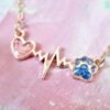 Real Pressed Flowers in Resin, Gold Dog Necklace in Blue and Pink